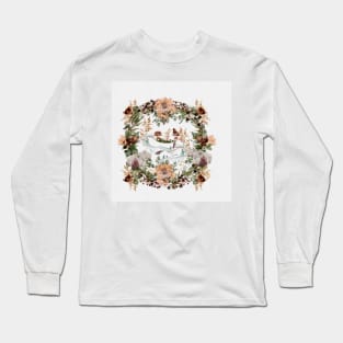 Welcome Spring: Cute Baby Animal Forest Watercolor Wildflower Wreath:  Cottagecore Nursery Long Sleeve T-Shirt